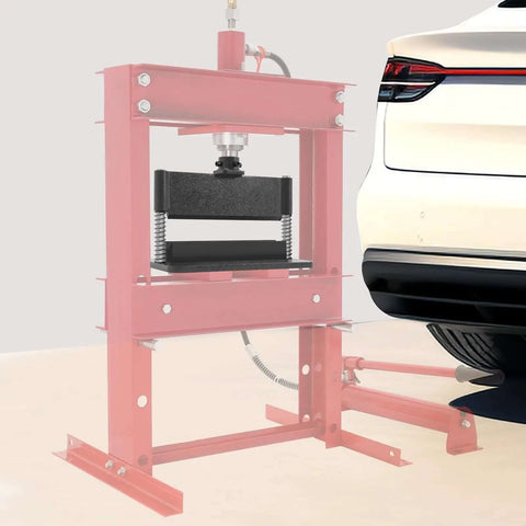 12 Inch Press Brake Attachment Kit For 12 To 20 Ton Hydraulic Shop Presses displayed with a car, heavy duty metal bending tool.