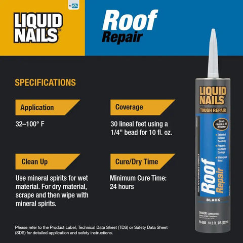 Roof Sealant RR808 For All Weather Leaks And Ice Damage, 10.3 oz cartridge with waterproof bond and coverage details on label