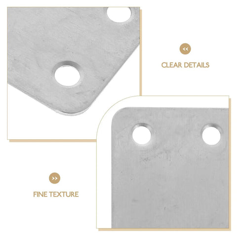 Close-up of Stainless Steel Flat Corner Brackets For Furniture Repair 12 Pack Mending Plates with 5mm Hole Spacing