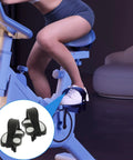 Exercise Bike Pedals With Adjustable Straps For Stationary Recumbent Bikes, close-up on pedals with dual strap positions, half inch thread