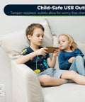 Children using a tablet connected to 10 Pack 3.6A USB Wall Outlet Charger, Dual USB Ports With 5V 3.6A Total, in living room.