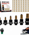 Heavy Duty Rivet Gun Head And Nutsert Cap Mandrel Set with M3-M10 brass inserts and black heads for metal threading