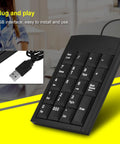USB Numeric Keypad For Laptop, Portable External Number Pad, Plug And Play, Anti Slip Design, Compact Keyboard, angled front view