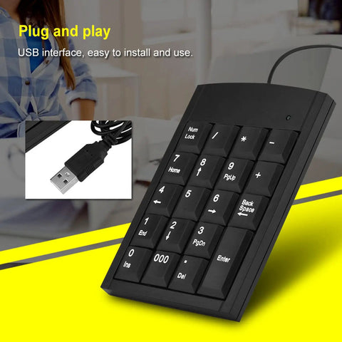 USB Numeric Keypad For Laptop, Portable External Number Pad, Plug And Play, Anti Slip Design, Compact Keyboard, angled front view