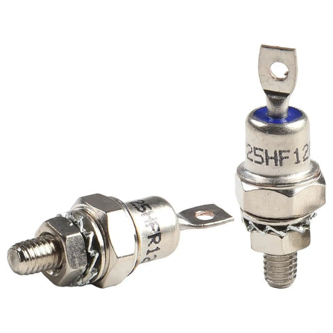 Two Pack High Performance 25HFR120 And 25HF120 Diode Kits shown from the side, featuring robust metal construction and screw terminals.