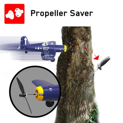 Three Pack F4U RC Plane Propellers With Prop Savers and Adapters For T28 And P51 Style RC Aircraft shown with impact protection feature