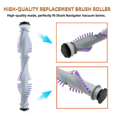 Brush Roller Replacement Kit For Navigator Upright Vacuums NV Series with close-up of brush roller ends and purple bristles