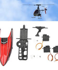 Heavy Duty Lightweight Servo Motor Upgrade For XK K110 RC Helicopter Slick Plastic Refit Parts, including red plastic body and black servos.