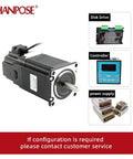 Hanpose NEMA23 stepper motor with shaft and permanent magnet brake; front view with disk drive, controller, power supply
