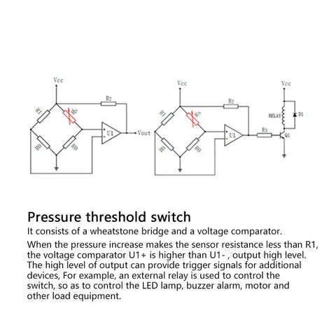 Pressure threshold switch diagram using Intelligent Flexible Thin Film Circle Pressure Sensor For Force Sensing Resistor RP-C18.3-ST