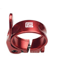 Red Lightweight Aluminum Bike Seat Post Clamp With Quick Release, Hollow 39g Design, 34.9mm, easy height adjustment for bikes.
