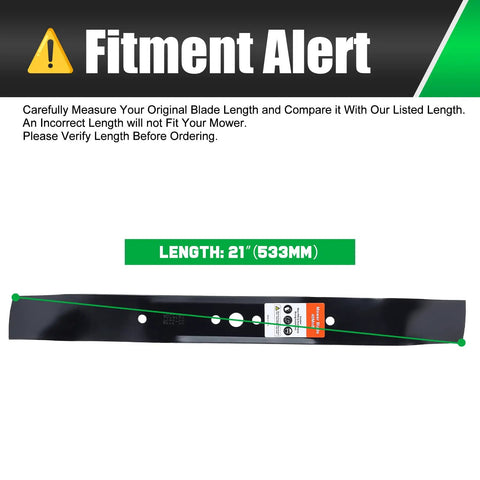 Side view of Mulching Mower Blade With Circle Mounting Pattern For Craftsman Husqvarna 21 Inch Deck Push Walk Behind Lawn Mower Replacement 165833 175064 189028 532189028 showing full length and mounting holes.