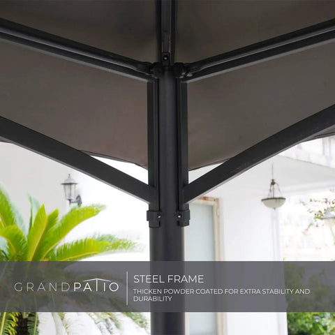 Close-up of sturdy steel frame of Durable 10x13 Patio Gazebo With Double Soft Top Canopy Anti UV Shelter Privacy Curtains And Netting