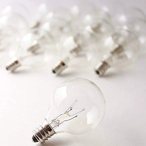 G40 Replacement Light Bulbs 120V 5W Clear Globe Bulbs For Indoor And Outdoor Vibes Patio String Lights in focus, E12 C7 base