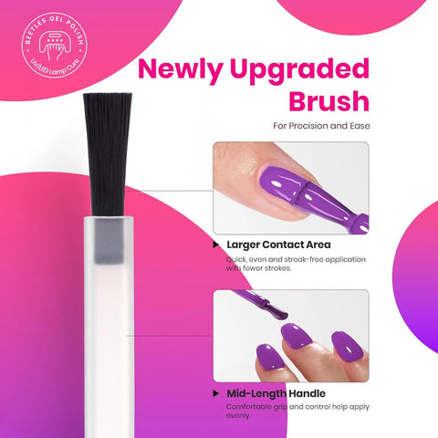 Neon Gel Nail Polish Set With 6 Bold Neon Colors Tropical Mood HEMA Free Soak Off UV LED Rainbow Bright Summer Manicure 15ML Each Hot Pink Orange Yellow Green Blue Purple Perfect For Bold Holiday Nails, showing upgraded brush for precision.
