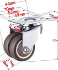 Heavy Duty Twin Rubber Casters 2 Inch Super Quiet Furniture Rollers built like a tank, showing detailed measurements and features.