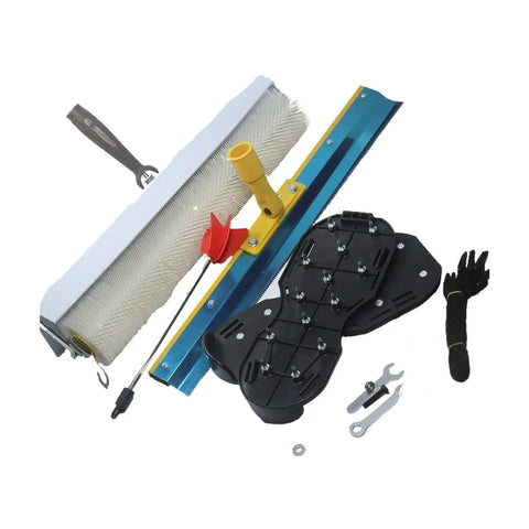 Pro Grade Cement Self Leveling Toolkit For Epoxy Floors With Resin Helix Mixer Spike Shoes Roller Brush Notched Rake Squeegee And Splash Guard Spiked Roller For Fast Smooth Bubble Free Finishes