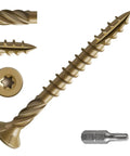 Two Inch Deck Screws For Exterior Wood, Rust Resistant Epoxy Coated Bronze Finish, T20 Star Bit, Serrated Threads close-up