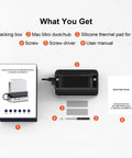 What You Get includes Mac Mini M4 And M4 Pro Stand Hub, silicone thermal pads, screws, driver, user manual, and packing box.