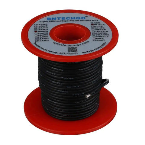 20 Gauge Silicone Wire Spool 100 Ft Black Flexible 20 AWG Stranded Tinned Copper Wire for DIY Electronics on red spool