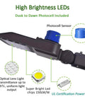 Diagram of LED Parking Lot Light 200W Outdoor Shoebox Style With Knuckle Slip Fitter Mount Dusk To Dawn Photocell Sensor