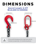 G80 Alloy Lifting Chain Sling For Heavy Lifts 6600 Pound Capacity Six Foot Length with red hook and dimensions