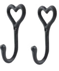 Dope Black Cast Iron Heart Shaped Wall Hooks For Home Decor Vibes And Closet Organization Heavy Duty Decorative Craft Hanging Hardware Reliable Set Of Two Pieces, matte black finish, 119x56x41mm size.
