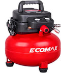 Six Gallon Pancake Air Compressor With 150 Psi Output And 2.6 Cfm Flow, Rock Hard Steel Tank, Padded Carry Strap, Non Slip Base, Hella Reliable Shop Beast For Weekend Grinds And Tailgate Tools In Vibrant Red, showcasing steel tank and controls.