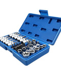 34 Piece Torx Star Bit Socket Set Handheld Tool With Portable Blue Storage Case for Cars, Trucks, Machinery and Home Repairs open view