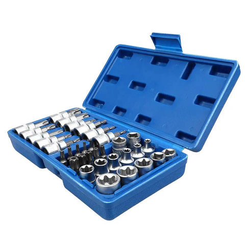 34 Piece Torx Star Bit Socket Set Handheld Tool With Portable Blue Storage Case for Cars, Trucks, Machinery and Home Repairs open view