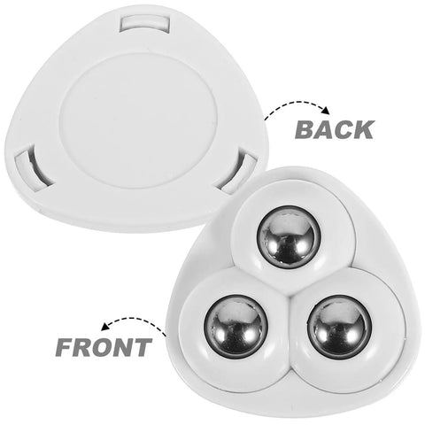 Small Swivel Caster Set With Adhesive Mounting And Triple Ball Bearings For A Smooth As Butter Roll On Furniture And Appliances, showing front and back view of a caster.