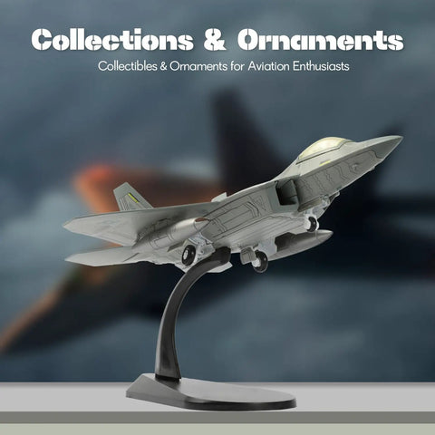 One Hundredth Scale F 22 Raptor Fighter Jet Model Dope Diecast Aircraft For Collectors With Realistic Cockpit on display stand.