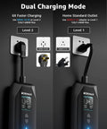 Rapid Home Electric Charging Station For Swift Garage Top Offs Boasting A Solid Thirty Two Amp Output Packed In A Sleek Twenty Foot Cable With Nema Fourteen Fifteen Plug And Handy Five Fifteen Adapter For Zero Sweat Roadside Or Driveway Running, showing dual charging modes and plug options.