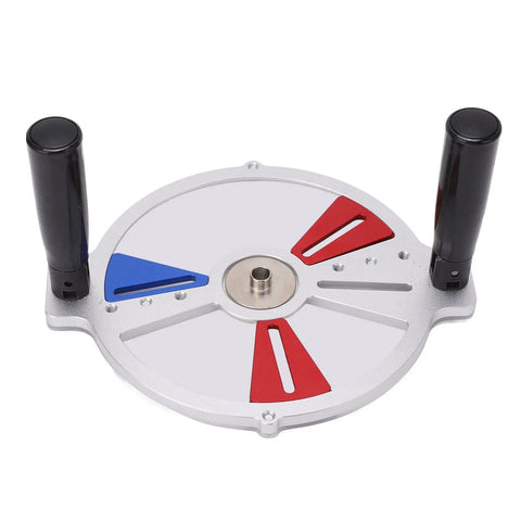 Top Shelf Wood Routing Guide Jig Aluminum Alloy Slot Milling Template With Heavy Duty Bushings And Tight Locking Pins, top view with black handles.