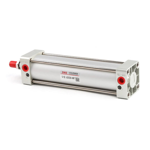 Standard Pneumatic Air Cylinder 63 mm Bore 200 mm Stroke Double Acting With NPT Three Eighth Port Aluminum Body in side view