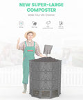 190 Gallon Large Outdoor Compost Bin With Aeration Vents, BPA Free PP Panels, modular backyard composter shown with shovel and dirt