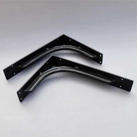 Heavy-Duty Wall Mount Shelf Brackets, Solid Steel Triangle Supports For Floating Shelves, matte black finish, two brackets shown.