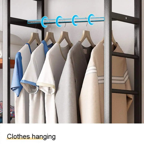 Top Notch Heavy Duty Free Standing Closet Rack With Extra Long Hanging Rods And Rock Solid Steel Frame For Roomy Apparel Stash And Zero Sweat Fast Assembly with shirts hanging.