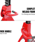 2 Ton Hydraulic Floor Jack With Two Jack Stands Red And Black 4000 Lbs Capacity Trolley Service Jack Combo showcasing handle and frame