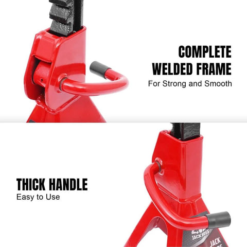 2 Ton Hydraulic Floor Jack With Two Jack Stands Red And Black 4000 Lbs Capacity Trolley Service Jack Combo showcasing handle and frame