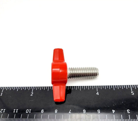 Badass 3/8 X 1 T Bolts With Butterfly Clamping Knobs Solid 304 Stainless Steel Thumb Screws shown with a red clamping knob.