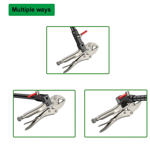 HDLNKAK brake disc flatness gauge with clamp and 360° flexible stem; three-angle views