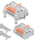 Eight Pack Din Rail Terminal Blocks Featuring Quick Connect Wire Splices For No Sweat Circuit Rigging At 32 Amps designed for tight spaces.