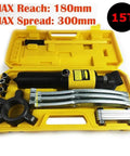 15T hydraulic gear puller set in yellow case, max reach 18mm and spread 300mm, for hubs, bearings, and flywheels