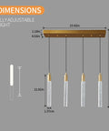 4 Light Gold Brass Pendant Light Fixture For Kitchen Island Modern Dimmable LED Bulbs Minimalist Pendant Lighting Dimensions