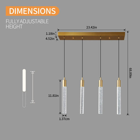 4 Light Gold Brass Pendant Light Fixture For Kitchen Island Modern Dimmable LED Bulbs Minimalist Pendant Lighting Dimensions