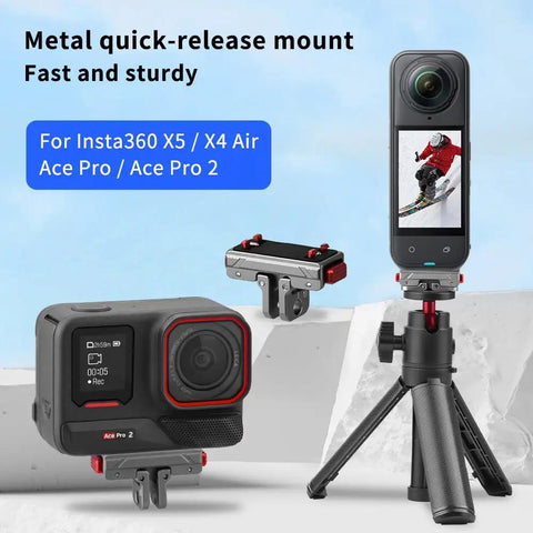 X5 Quick Release Magnetic Base Mount For Action Cameras And Tripods Aluminum Alloy Expansion Adapter with cameras installed