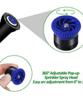 Variable Arc Sprinkler Nozzles 10 Pack Pop Up Head Replacements For Killing It On The Lawn Fully Adjustable 360 Degree Spray Pattern, close-up of blue top.