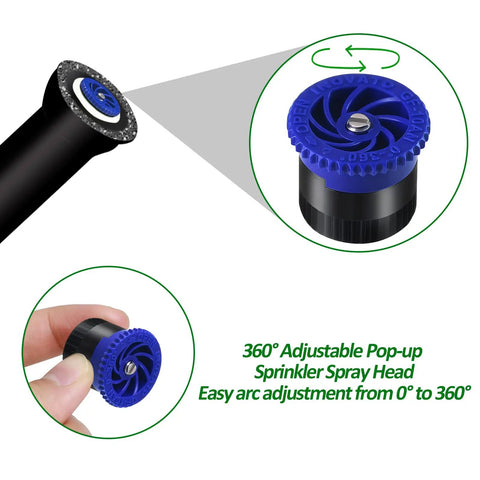 Variable Arc Sprinkler Nozzles 10 Pack Pop Up Head Replacements For Killing It On The Lawn Fully Adjustable 360 Degree Spray Pattern, close-up of blue top.