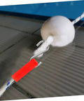 Parliky pool float hanger hook on rope with red grip, close-up view